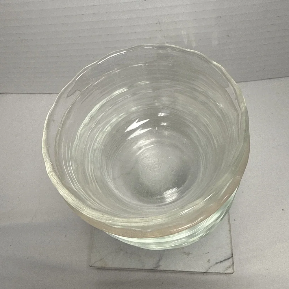 6 Vintage Pyrex 463 Custard Cups Scalloped Edged 175 ml. Different Ages.
